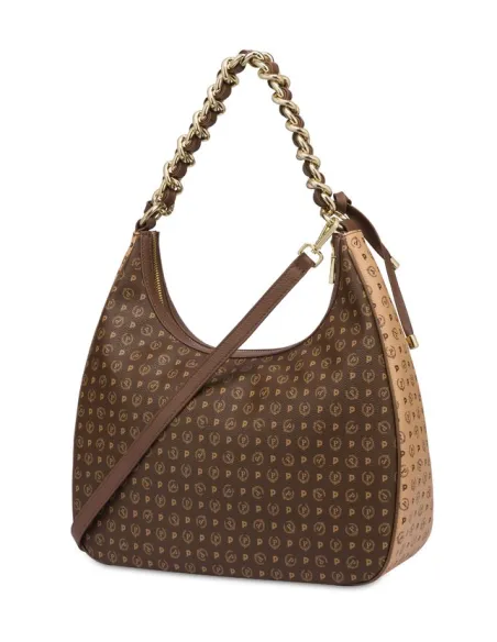 Borsa donna con tracolla in catena Pollini Heritage, Marrone-Crema