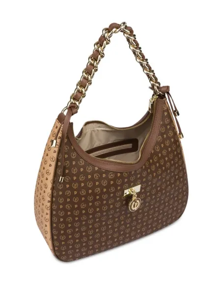 Borsa donna con tracolla in catena Pollini Heritage, Marrone-Crema