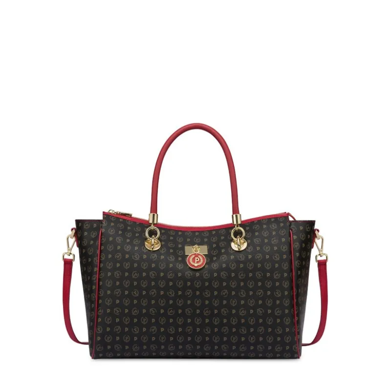 Borsa donna due manici Pollini Heritage, nero-lacca