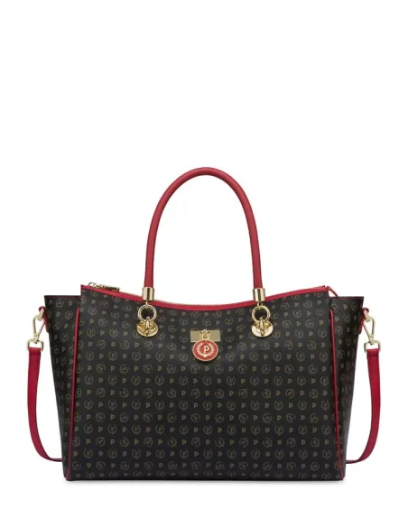 Borsa donna due manici Pollini Heritage, nero-lacca