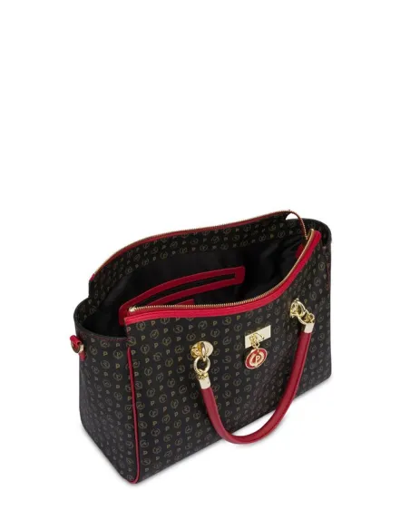 Pollini heritage women's bag with two handles and removable shoulder strap, black-red