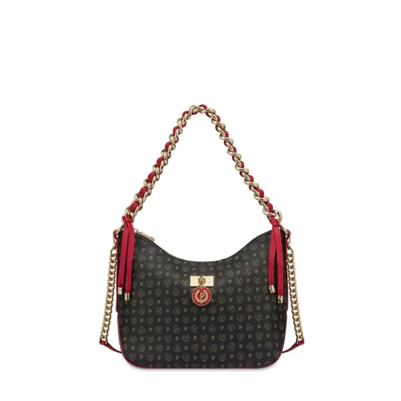 Pollini heritage medium-sized shoulder bag, black-red