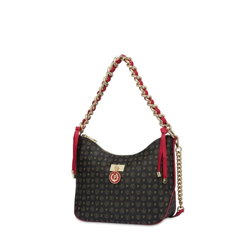 Pollini heritage medium-sized shoulder bag, black-red 2