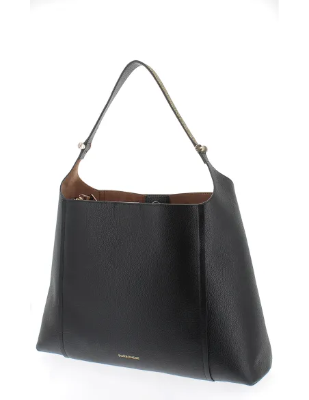 Borbonese Damen-Schultertasche mit abnehmbarer Clutch, schwarz