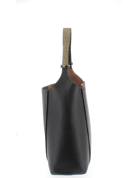 Borbonese Damen-Schultertasche mit abnehmbarer Clutch, schwarz