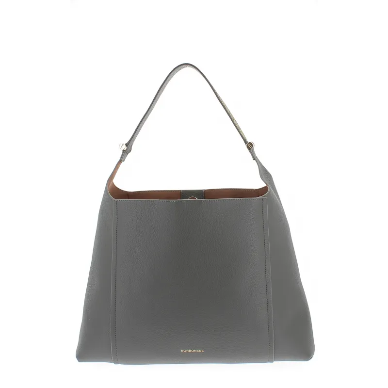 Borbonese women's shoulder bag with removable clutch, grey