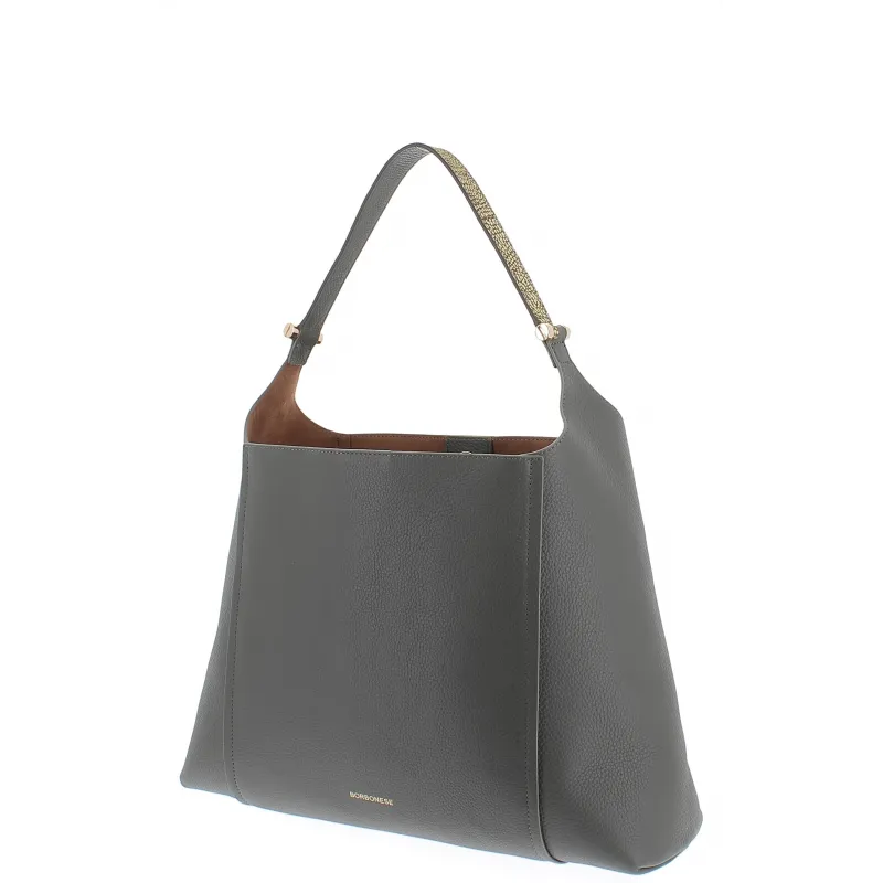 Borbonese women's shoulder bag with removable clutch, grey 2