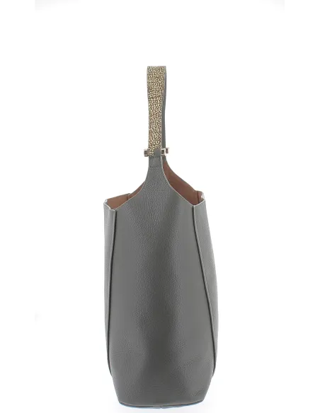 Borbonese Damen-Schultertasche mit abnehmbarer Clutch, grau