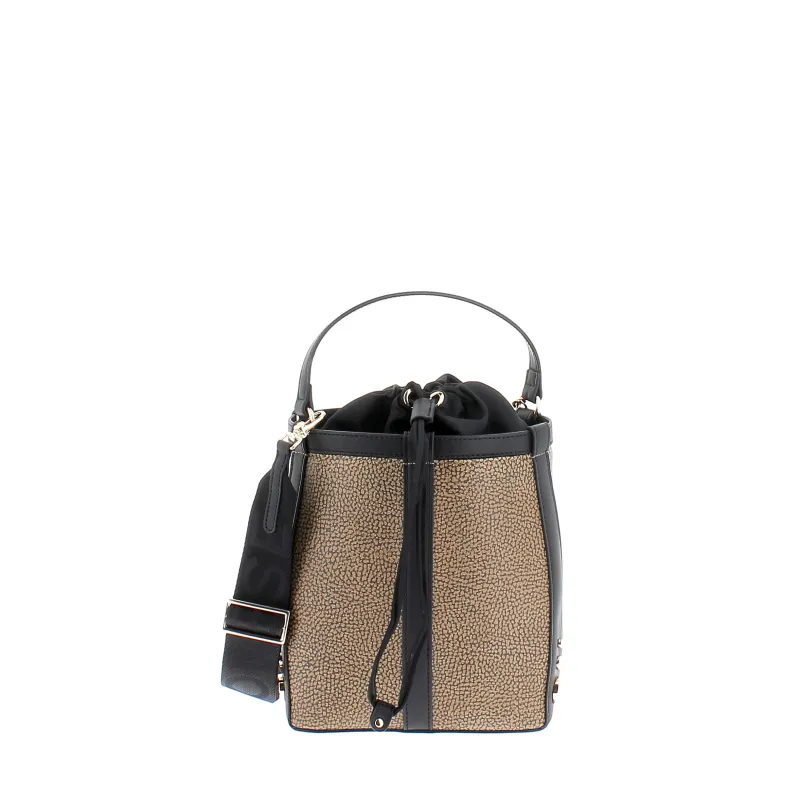 Borsa donna a secchiello Borbonese, op naturale-nero