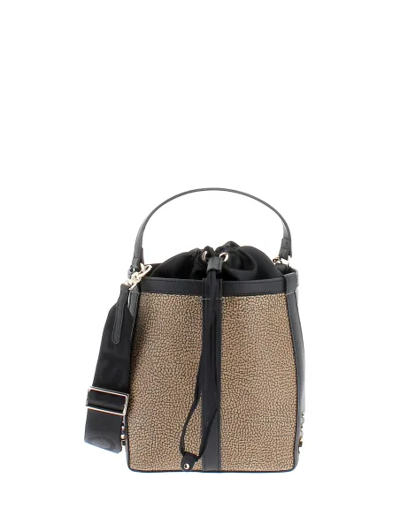 Borbonese Damen-Eimertasche, op natur-schwarz