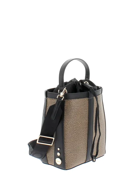 Borsa donna a secchiello Borbonese, op naturale-nero