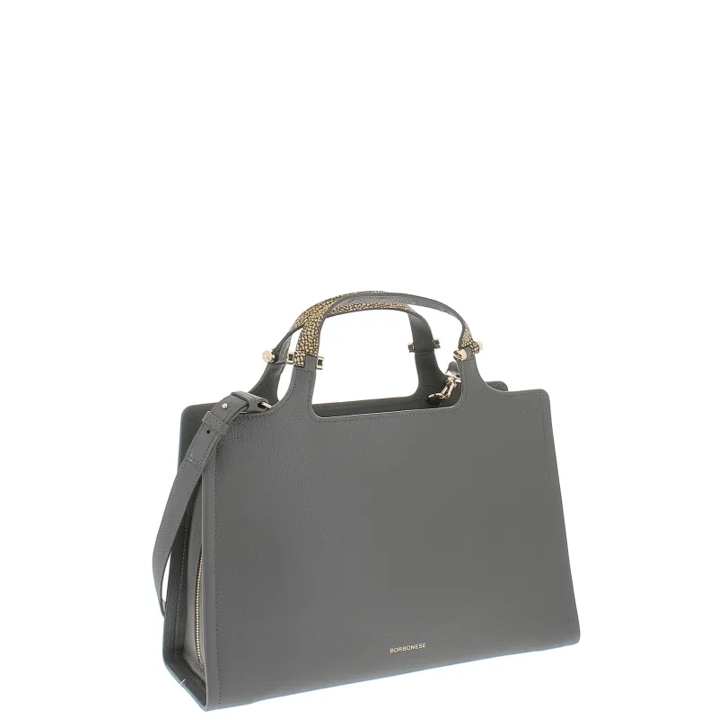 Borbonese women's bag with two handles, grey 2