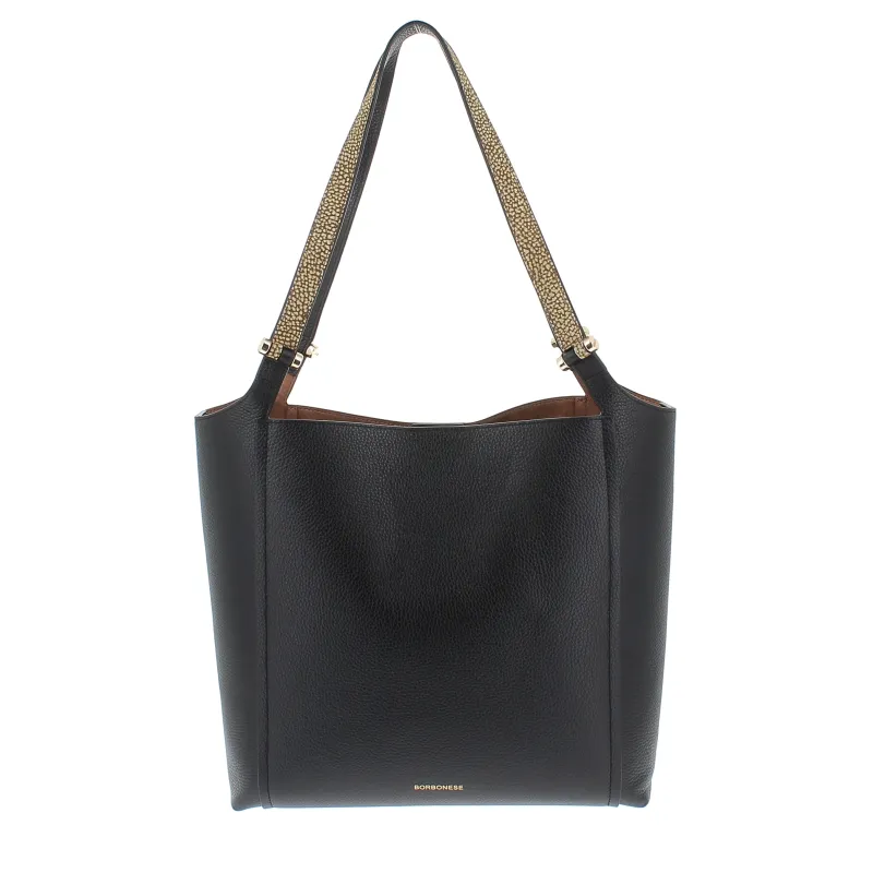 Borbonese leather shopping bag with removable clutch, black