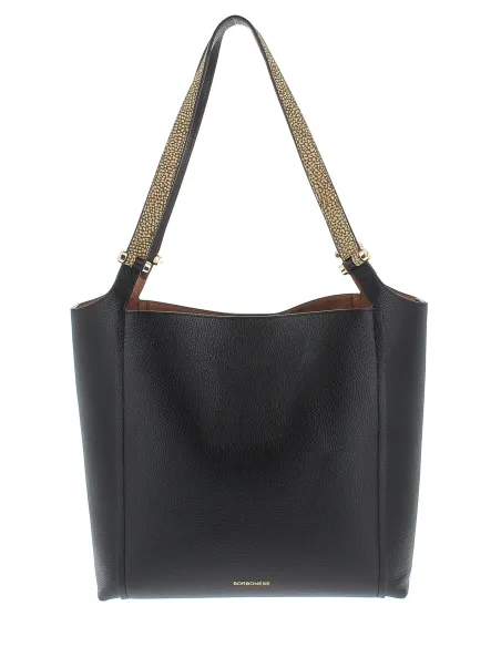 Borbonese Einkaufstasche aus Leder mit abnehmbarer Clutch, schwarz