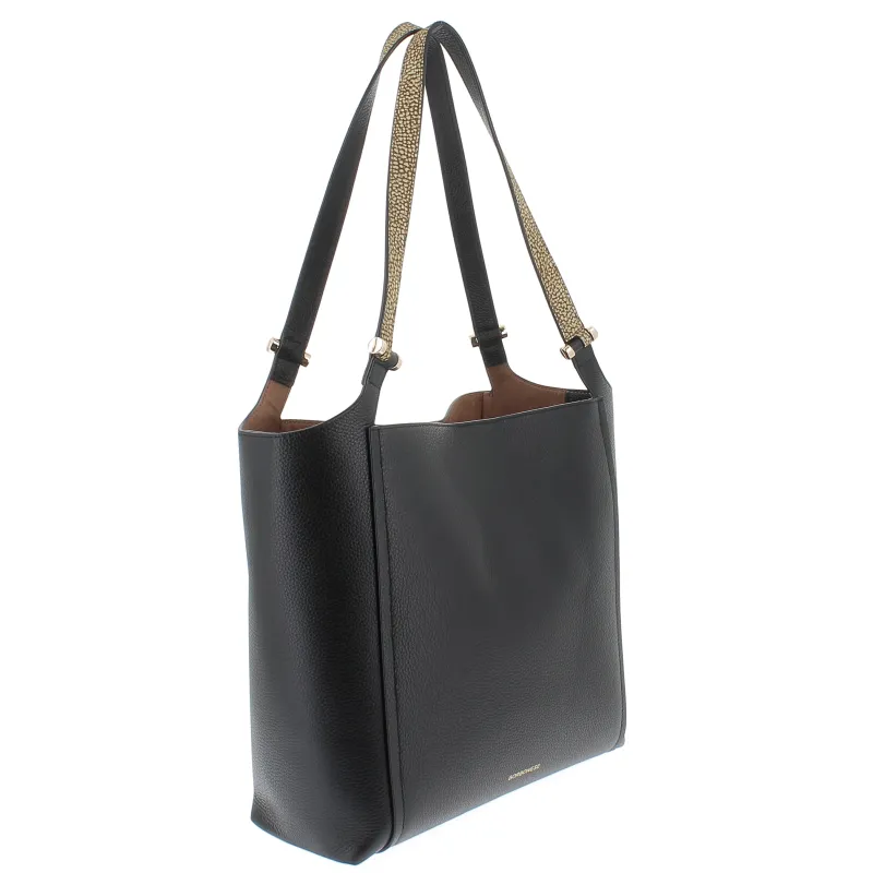 Borbonese leather shopping bag with removable clutch, black 2