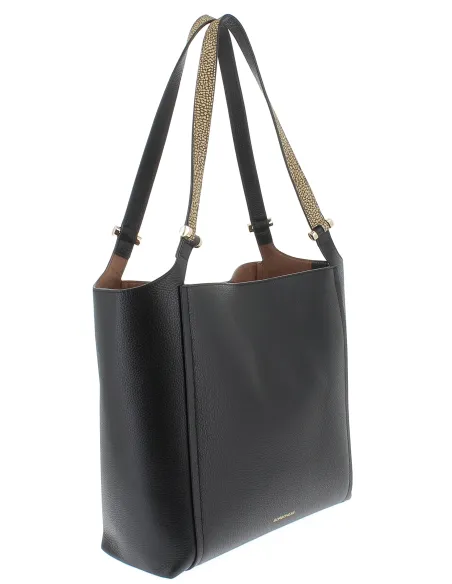 Borbonese leather shopping bag with removable clutch, black