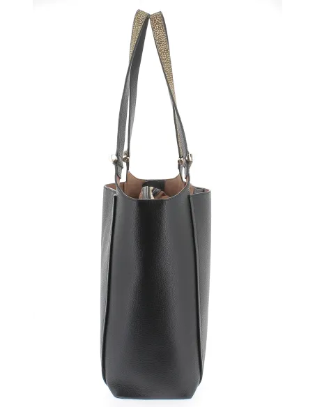 Borbonese leather shopping bag with removable clutch, black