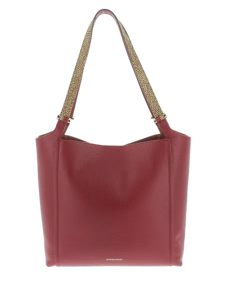 Borbonese Einkaufstasche aus Leder mit abnehmbarer Clutch, Bordeaux