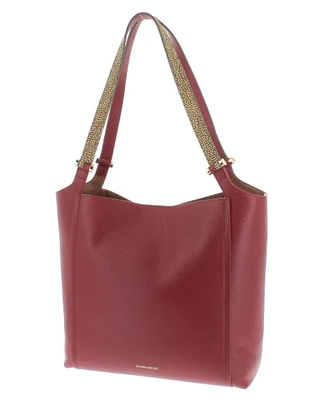 Borbonese leather shopping bag with removable clutch, Burgundy