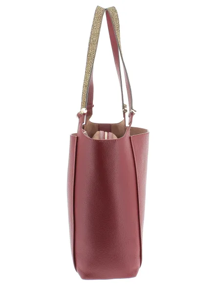 Borbonese Einkaufstasche aus Leder mit abnehmbarer Clutch, Bordeaux