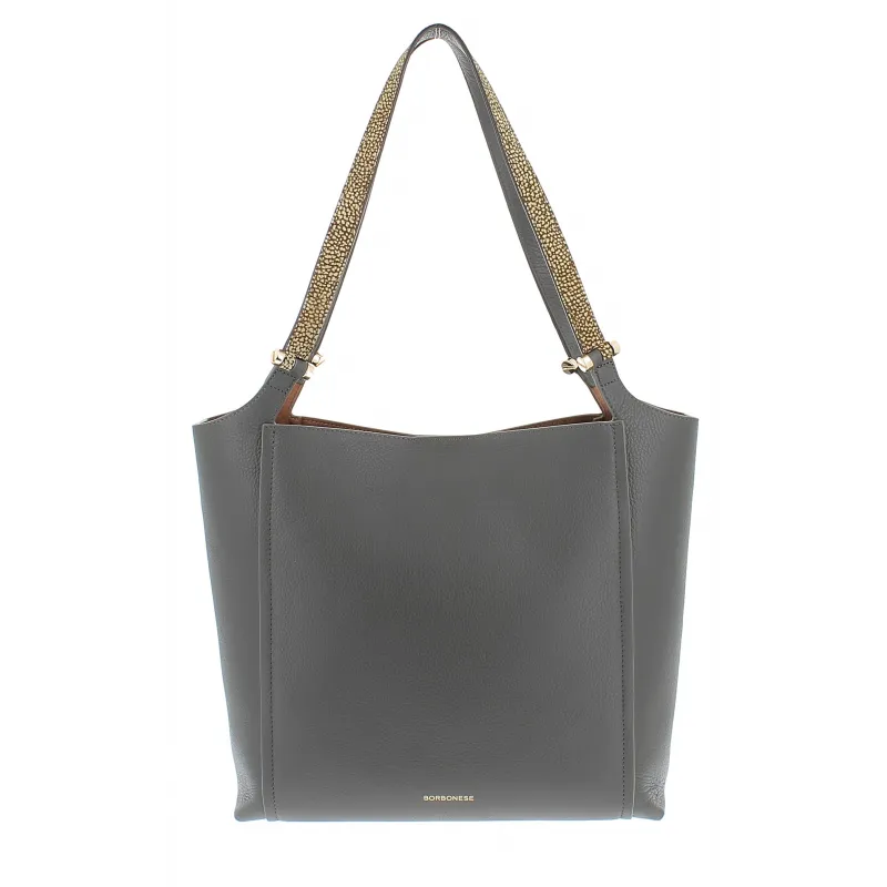 Shopping in pelle Borbonese, Grigio-OP Naturale