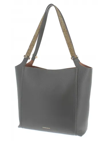 Borbonese leather shopping bag with...