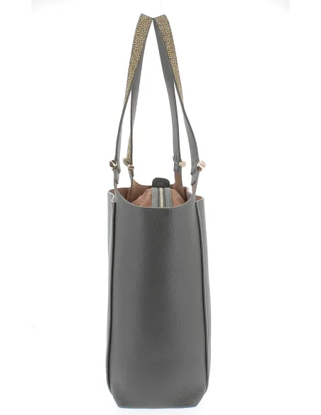 Borbonese Einkaufstasche aus Leder mit abnehmbarer Clutch, grau