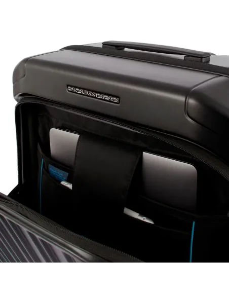 Trolley cabina rigido con tasca frontale Piquadro, blu lucido