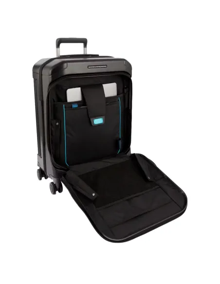 Piquadro PQ-Light Polycarbonate cabin trolley with front pocket, shiny blue