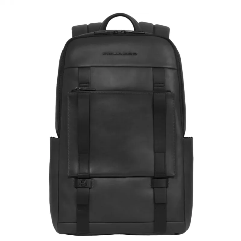 Piquadro David leather 14" laptop backpack, black