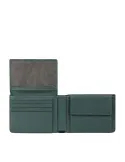 Piquadro David Men's wallet with flip up ID window, coin pocket and credit card slots, green