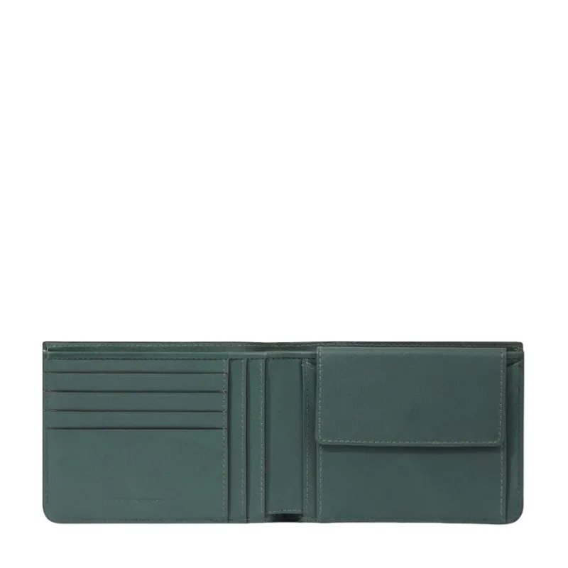 Piquadro David men's leather wallet with coin purse, green