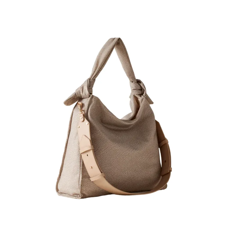 Borsa donna Borbonese in tessuto riciclato e pelle, sabbia 2