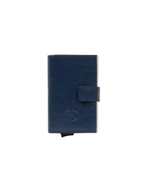 The Bridge Compact wallet for cash and credi cards with sliding system, blue