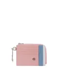 Piquadro Circle Zippered coin pouch with credit card slots, pink-light blue