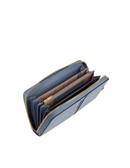 Piquadro Ray Zip-around women's wallet with four dividers, light blue