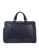 Piquadro Carl 15.6" leather briefcase with two handles, blue