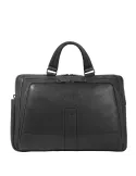 Piquadro Carl 15.6" leather briefcase with two handles, black