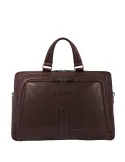 Piquadro Carl leather two-handles briefcase with two compartments, brown