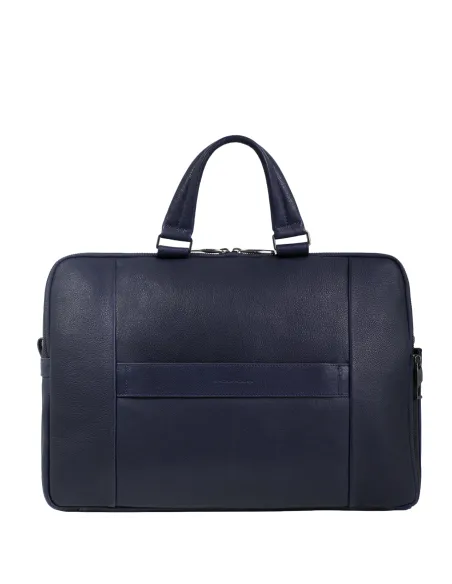 Piquadro Carl leather two-handles briefcase with two compartments, blue
