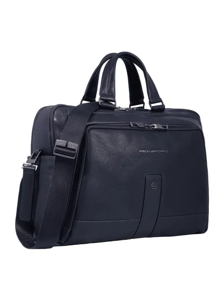 Borsa porta pc e porta iPad®Pro 12,9 a due comparti in pelle Piquadro Carl, blu