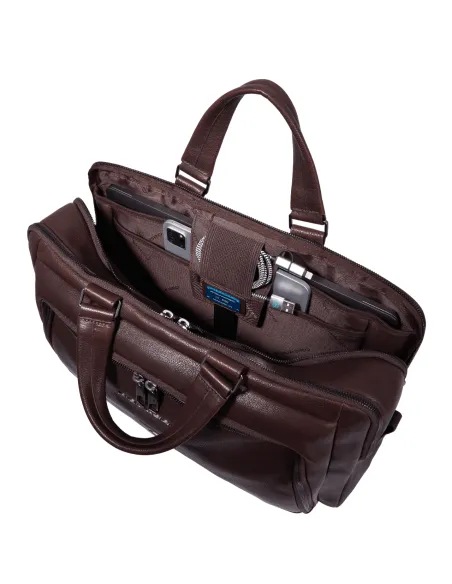 Borsa porta pc e porta iPad®Pro 12,9 a due comparti in pelle Piquadro Carl, blu