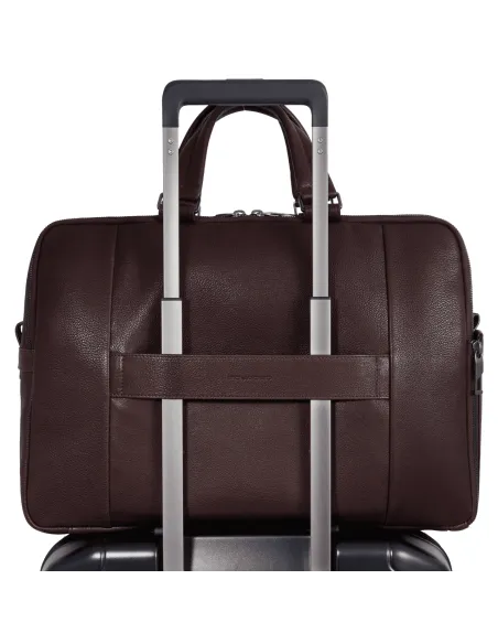 Piquadro Carl leather two-handles briefcase with two compartments, blue