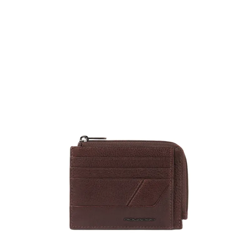 Piquadro Carl Zipper coin pouch with document holder, brown