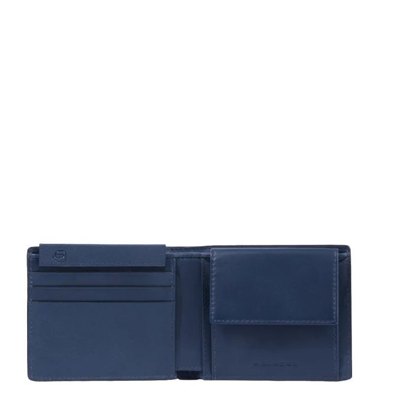 Piquadro FXP men's small wallet with coin pocket, blue