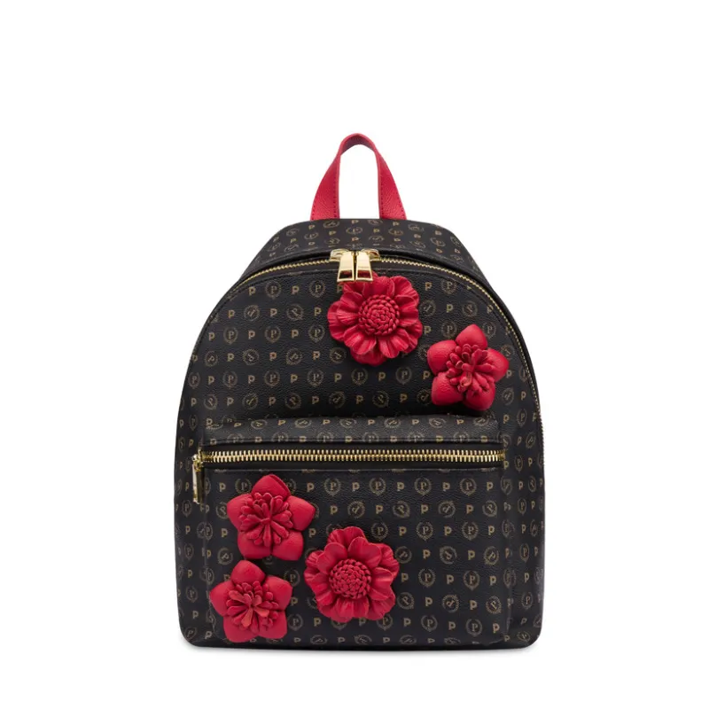 Pollini heritage Flowers Damen-Rucksack, schwarz-rot
