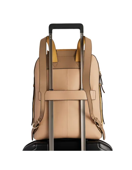 Piquadro Circle women's leather laptop backpack, light yellow