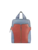Piquadro Ray leather women's IPad backpack, light blue-brown