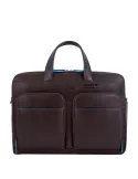 Piquadro Blue Square Revamp laptop briefcase with two compartments, dark brown