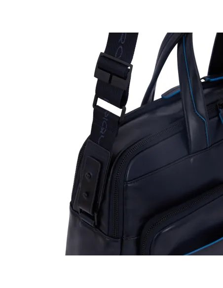 Piquadro Blue Square Revamp laptop briefcase with two compartments, dark brown
